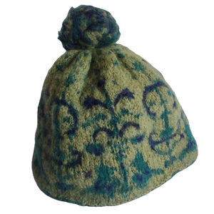 Handmade 100% Wool Beanie Hat Made in Nepal Pom Pom Lined Winter Cap French Knot